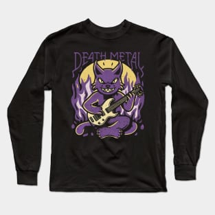 Death Metal Satanic Baphomet Cat playing guitar Long Sleeve T-Shirt